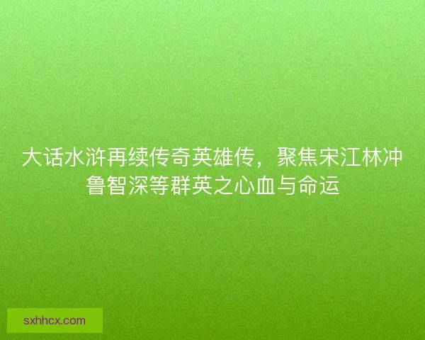 大话水浒再续传奇英雄传，聚焦宋江林冲鲁智深等群英之心血与命运