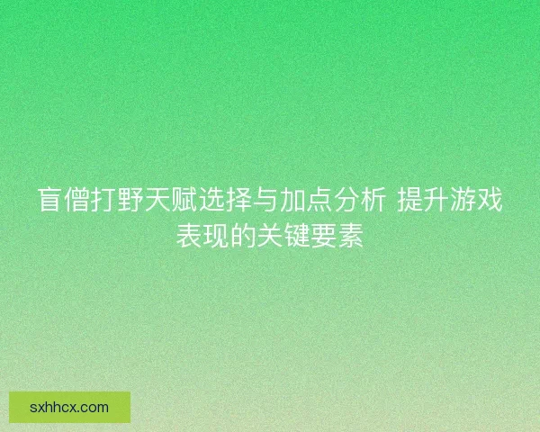 盲僧打野天赋选择与加点分析 提升游戏表现的关键要素